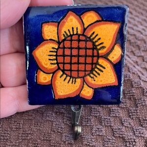 Beautiful Glossy Hand Made 2”X2”Mexican Tile Hook (#10)